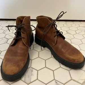 Soft Brown Leather Clarks Lace Up Boots, Sz 5.5